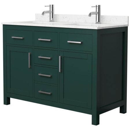 A large image of the Wyndham Collection WCG242448D-UNSMXX Green / Carrara Cultured Marble Top / Brushed Nickel Hardware