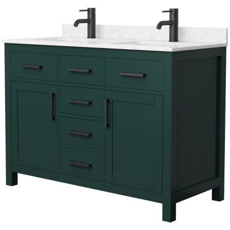 A large image of the Wyndham Collection WCG242448D-UNSMXX Green / Carrara Cultured Marble Top / Matte Black Hardware