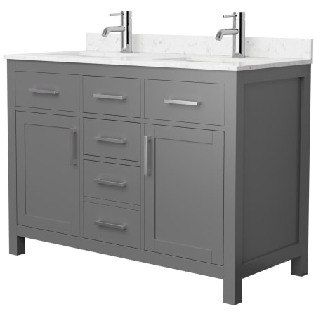 A large image of the Wyndham Collection WCG242448D-UNSMXX Dark Gray / Carrara Cultured Marble Top / Brushed Nickel Hardware