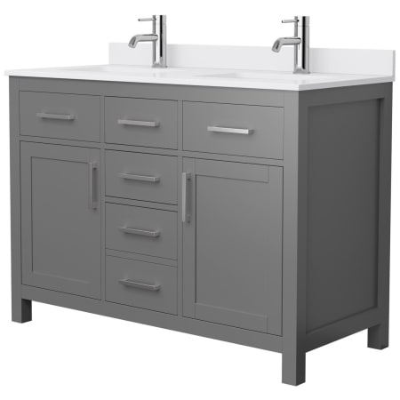 A large image of the Wyndham Collection WCG242448D-UNSMXX Dark Gray / White Cultured Marble Top / Brushed Nickel Hardware