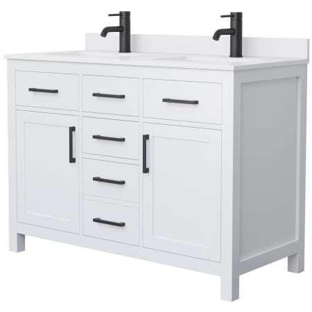 A large image of the Wyndham Collection WCG242448D-UNSMXX White / White Cultured Marble Top / Matte Black Hardware