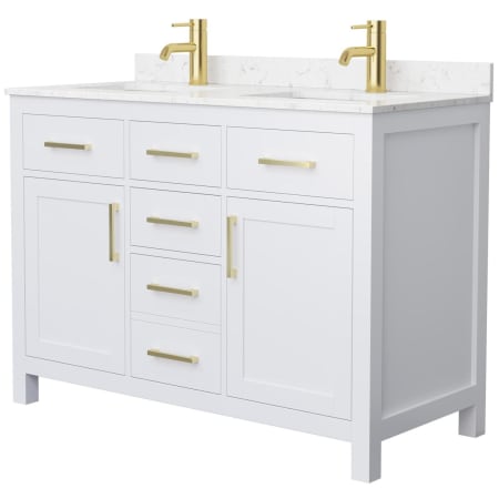 A large image of the Wyndham Collection WCG242448D-UNSMXX White / Carrara Cultured Marble Top / Brushed Gold Hardware
