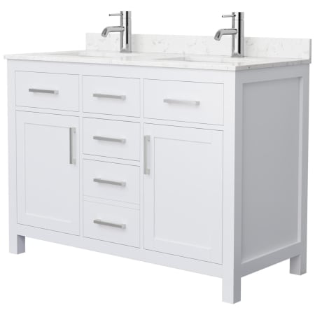 A large image of the Wyndham Collection WCG242448D-UNSMXX White / Carrara Cultured Marble Top / Brushed Nickel Hardware