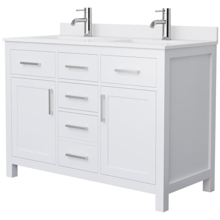 A large image of the Wyndham Collection WCG242448D-UNSMXX White / White Cultured Marble Top / Brushed Nickel Hardware