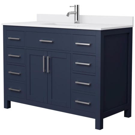 A large image of the Wyndham Collection WCG242448S-UNSMXX Dark Blue / White Cultured Marble Top / Brushed Nickel Hardware