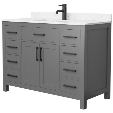 A large image of the Wyndham Collection WCG242448S-UNSMXX Dark Gray / Carrara Cultured Marble Top / Matte Black Hardware