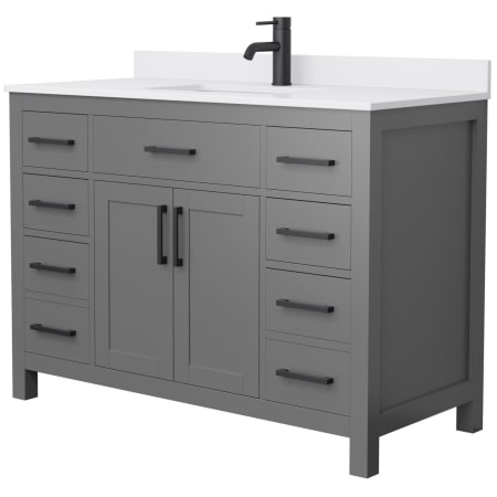 A large image of the Wyndham Collection WCG242448S-UNSMXX Dark Gray / White Cultured Marble Top / Matte Black Hardware