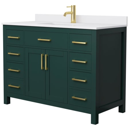 A large image of the Wyndham Collection WCG242448S-UNSMXX Green / White Cultured Marble Top / Brushed Gold Hardware