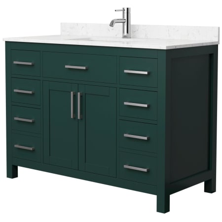 A large image of the Wyndham Collection WCG242448S-UNSMXX Green / Carrara Cultured Marble Top / Brushed Nickel Hardware