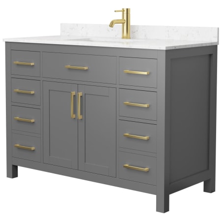 A large image of the Wyndham Collection WCG242448S-UNSMXX Dark Gray / Carrara Cultured Marble Top / Brushed Gold Hardware