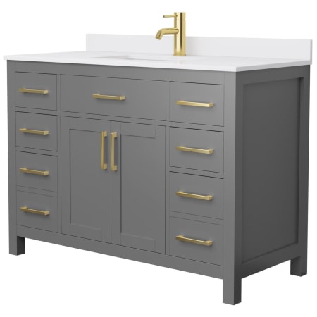 A large image of the Wyndham Collection WCG242448S-UNSMXX Dark Gray / White Cultured Marble Top / Brushed Gold Hardware