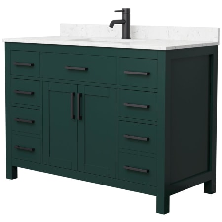 A large image of the Wyndham Collection WCG242448S-UNSMXX Green / Carrara Cultured Marble Top / Matte Black Hardware