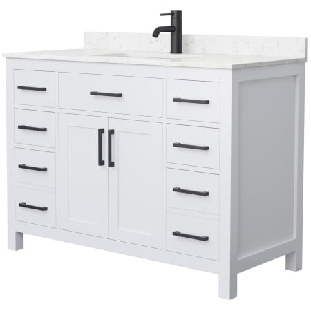 A large image of the Wyndham Collection WCG242448S-UNSMXX White / Carrara Cultured Marble Top / Matte Black Hardware