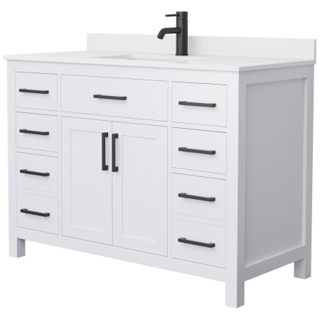 A large image of the Wyndham Collection WCG242448S-UNSMXX White / White Cultured Marble Top / Matte Black Hardware