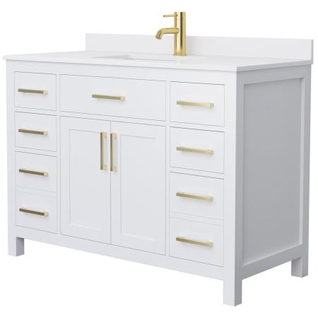 A large image of the Wyndham Collection WCG242448S-UNSMXX White / White Cultured Marble Top / Brushed Gold Hardware