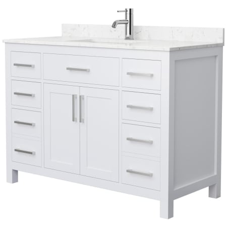 A large image of the Wyndham Collection WCG242448S-UNSMXX White / Carrara Cultured Marble Top / Brushed Nickel Hardware