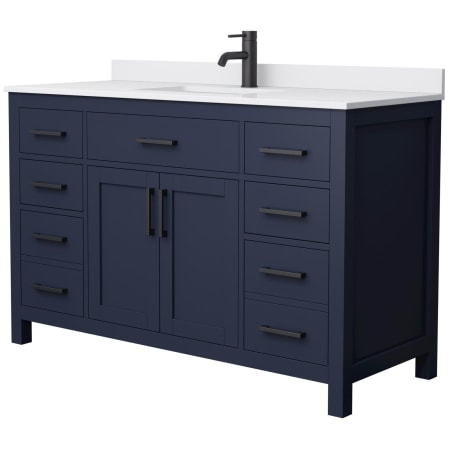 A large image of the Wyndham Collection WCG242454S-UNSMXX Dark Blue / White Cultured Marble Top / Matte Black Hardware