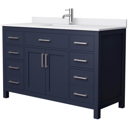 A large image of the Wyndham Collection WCG242454S-UNSMXX Dark Blue / White Cultured Marble Top / Brushed Nickel Hardware