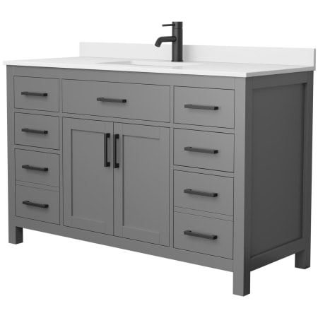 A large image of the Wyndham Collection WCG242454S-UNSMXX Dark Gray / White Cultured Marble Top / Matte Black Hardware