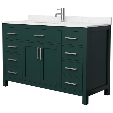 A large image of the Wyndham Collection WCG242454S-UNSMXX Green / Carrara Cultured Marble Top / Brushed Nickel Hardware