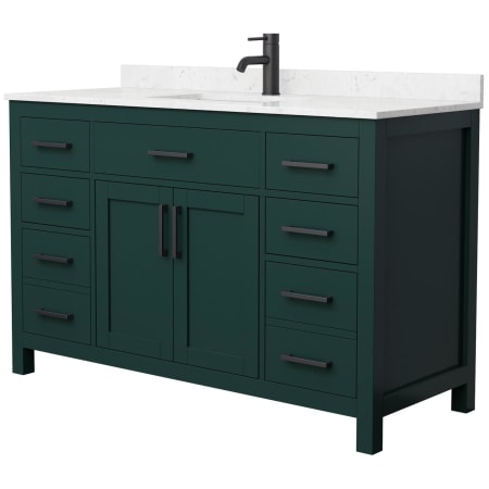 A large image of the Wyndham Collection WCG242454S-UNSMXX Green / Carrara Cultured Marble Top / Matte Black Hardware