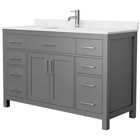 A large image of the Wyndham Collection WCG242454S-UNSMXX Dark Gray / Carrara Cultured Marble Top / Brushed Nickel Hardware
