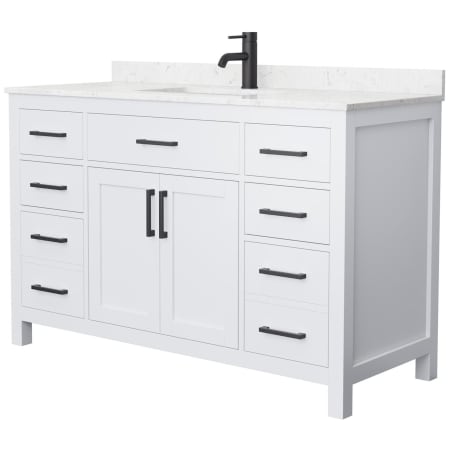 A large image of the Wyndham Collection WCG242454S-UNSMXX White / Carrara Cultured Marble Top / Matte Black Hardware