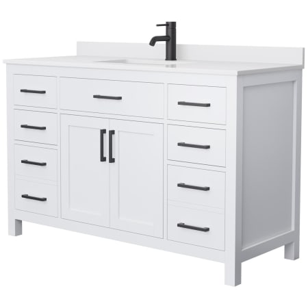 A large image of the Wyndham Collection WCG242454S-UNSMXX White / White Cultured Marble Top / Matte Black Hardware