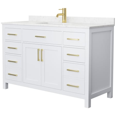 A large image of the Wyndham Collection WCG242454S-UNSMXX White / Carrara Cultured Marble Top / Brushed Gold Hardware
