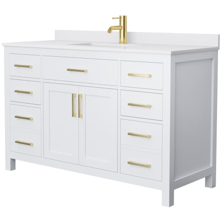 A large image of the Wyndham Collection WCG242454S-UNSMXX White / White Cultured Marble Top / Brushed Gold Hardware