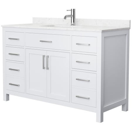 A large image of the Wyndham Collection WCG242454S-UNSMXX White / Carrara Cultured Marble Top / Brushed Nickel Hardware