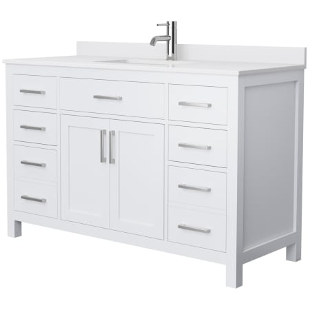 A large image of the Wyndham Collection WCG242454S-UNSMXX White / White Cultured Marble Top / Brushed Nickel Hardware