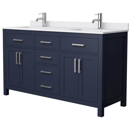 A large image of the Wyndham Collection WCG242460D-UNSMXX Dark Blue / White Cultured Marble Top / Brushed Nickel Hardware