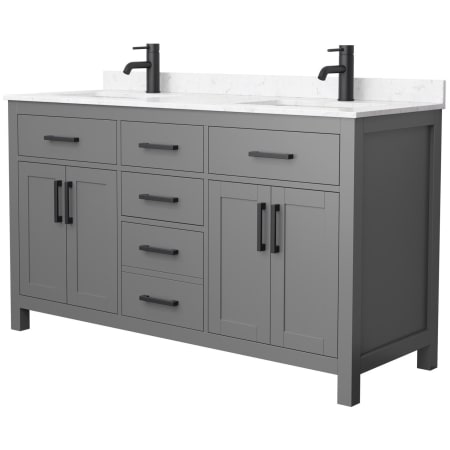 A large image of the Wyndham Collection WCG242460D-UNSMXX Dark Gray / Carrara Cultured Marble Top / Matte Black Hardware