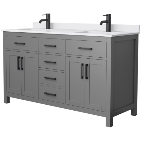 A large image of the Wyndham Collection WCG242460D-UNSMXX Dark Gray / White Cultured Marble Top / Matte Black Hardware