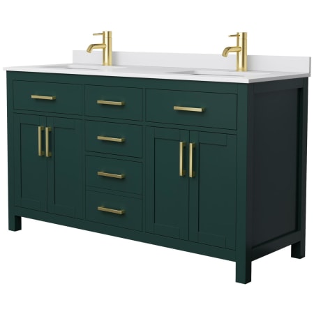 A large image of the Wyndham Collection WCG242460D-UNSMXX Green / White Cultured Marble Top / Brushed Gold Hardware