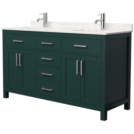 A large image of the Wyndham Collection WCG242460D-UNSMXX Green / Carrara Cultured Marble Top / Brushed Nickel Hardware
