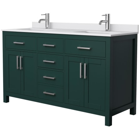 A large image of the Wyndham Collection WCG242460D-UNSMXX Green / White Cultured Marble Top / Brushed Nickel Hardware