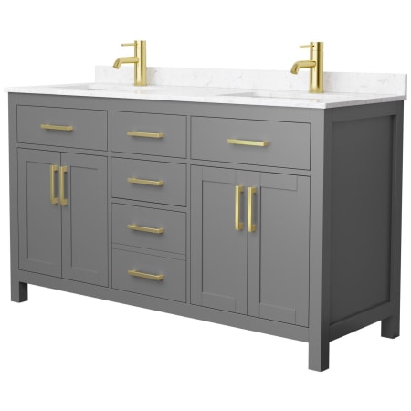A large image of the Wyndham Collection WCG242460D-UNSMXX Dark Gray / Carrara Cultured Marble Top / Brushed Gold Hardware