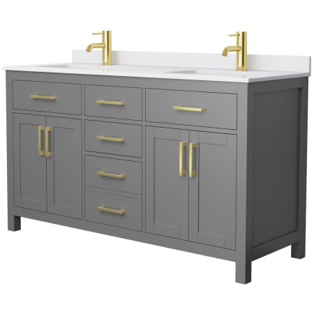 A large image of the Wyndham Collection WCG242460D-UNSMXX Dark Gray / White Cultured Marble Top / Brushed Gold Hardware