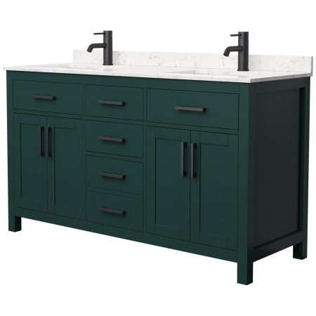 A large image of the Wyndham Collection WCG242460D-UNSMXX Green / Carrara Cultured Marble Top / Matte Black Hardware