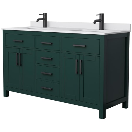 A large image of the Wyndham Collection WCG242460D-UNSMXX Green / White Cultured Marble Top / Matte Black Hardware