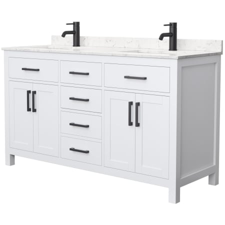 A large image of the Wyndham Collection WCG242460D-UNSMXX White / Carrara Cultured Marble Top / Matte Black Hardware