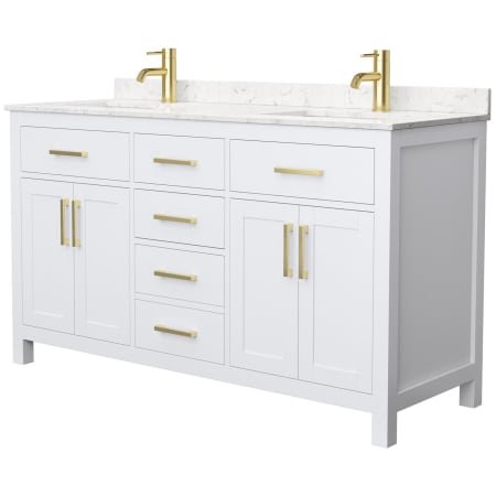 A large image of the Wyndham Collection WCG242460D-UNSMXX White / Carrara Cultured Marble Top / Brushed Gold Hardware