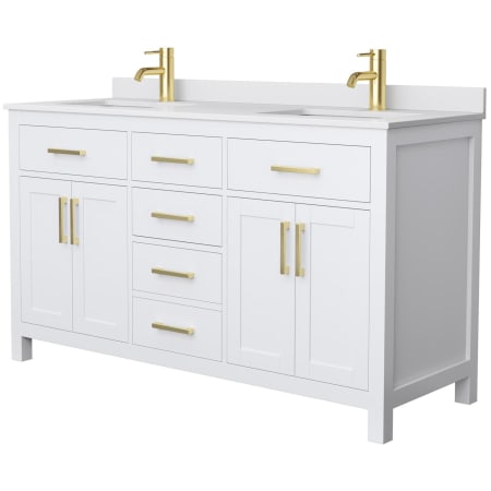 A large image of the Wyndham Collection WCG242460D-UNSMXX White / White Cultured Marble Top / Brushed Gold Hardware