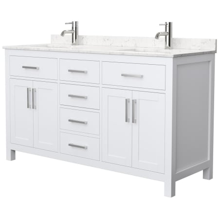 A large image of the Wyndham Collection WCG242460DCCUNSMXX White / Carrara Cultured Marble Top / Brushed Nickel Hardware