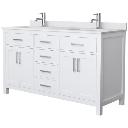A large image of the Wyndham Collection WCG242460DWCUNSMXX White / White Cultured Marble Top / Brushed Nickel Hardware