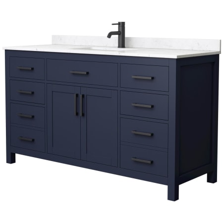 A large image of the Wyndham Collection WCG242460S-UNSMXX Dark Blue / Carrara Cultured Marble Top / Matte Black Hardware