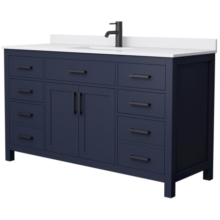 A large image of the Wyndham Collection WCG242460S-UNSMXX Dark Blue / White Cultured Marble Top / Matte Black Hardware