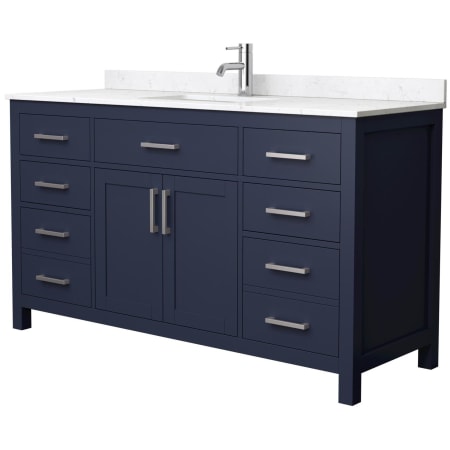 A large image of the Wyndham Collection WCG242460S-UNSMXX Dark Blue / Carrara Cultured Marble Top / Brushed Nickel Hardware